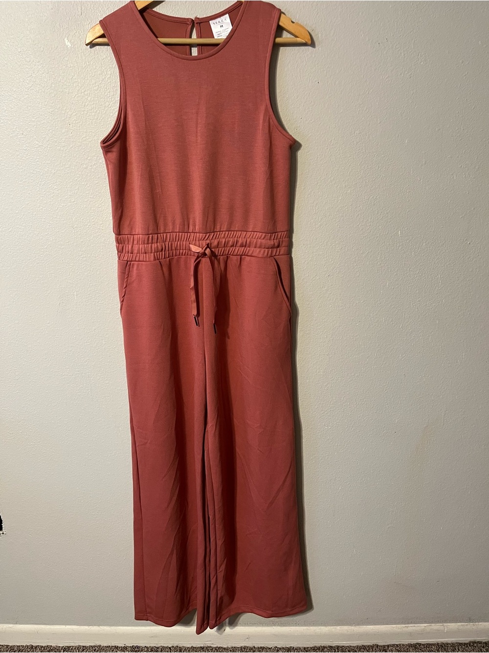 Loungewear Comfy Sleeveless Jumpsuit Wide Leg Dusty Rose Elastic Waist Size M